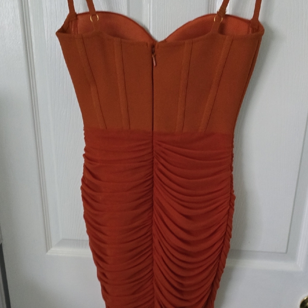 Chic Orange Ruched Mini Dress - Picture 9 of 11